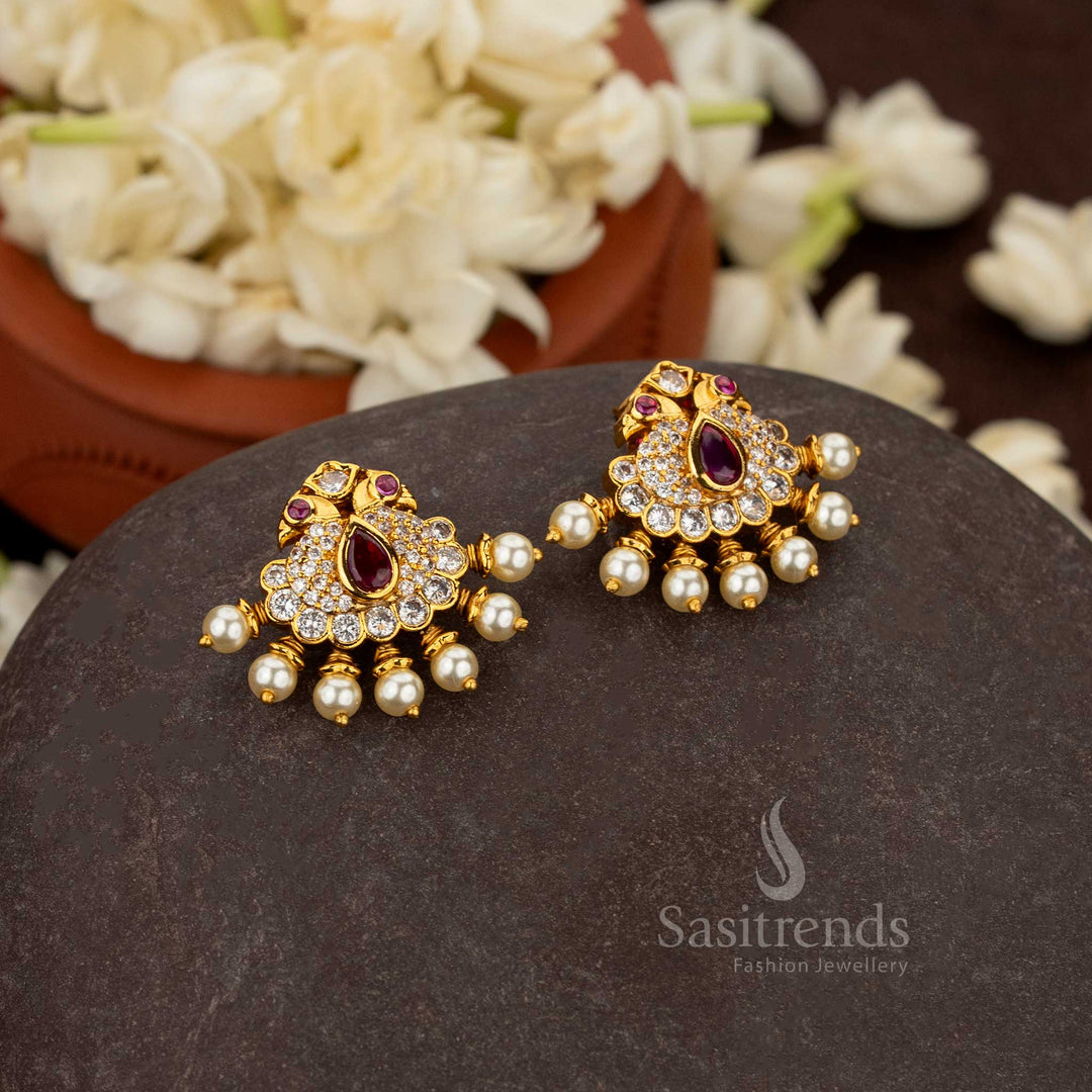 Luxurious Chandbali Earrings with Pearl Cluster Drops by Sasitrends