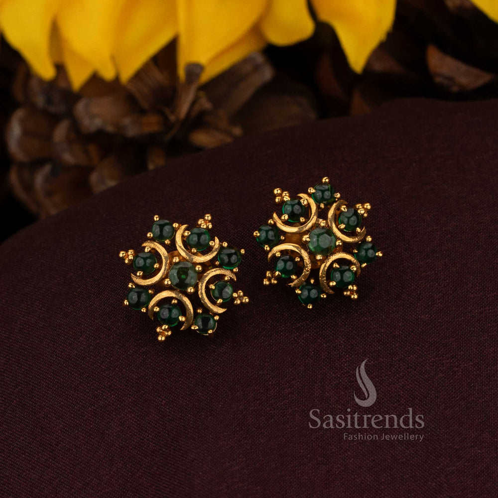 Matte Gold Temple Stud Earrings with Star Shaped Cluster Pattern – Sasitrends

