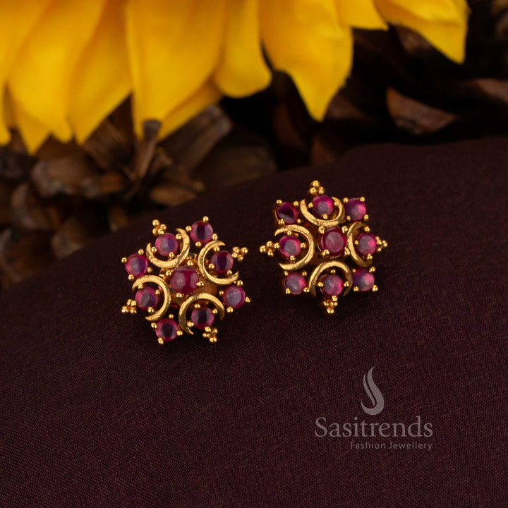 Matte Gold Temple Stud Earrings with Star Shaped Cluster Pattern – Sasitrends