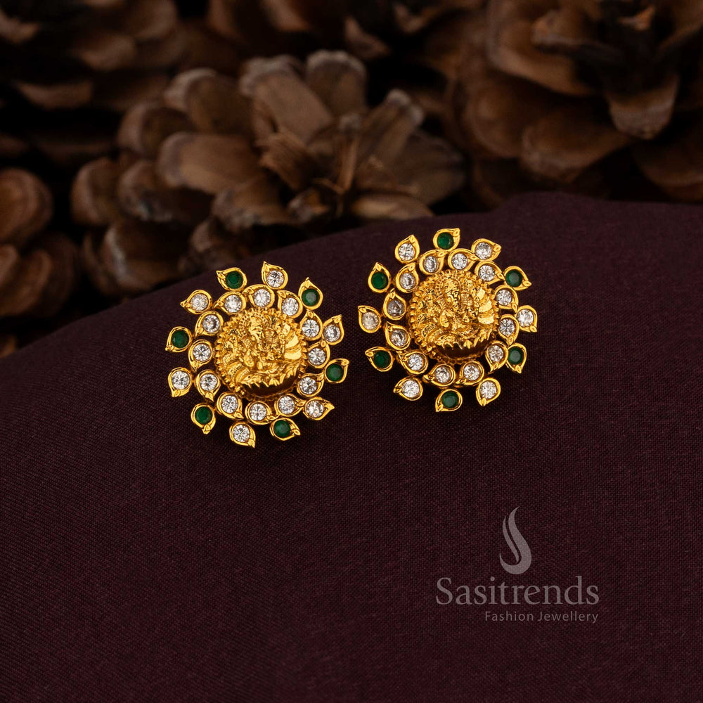 Matte gold plated AD Vinayagar stud earrings with circular halo – Sasitrends