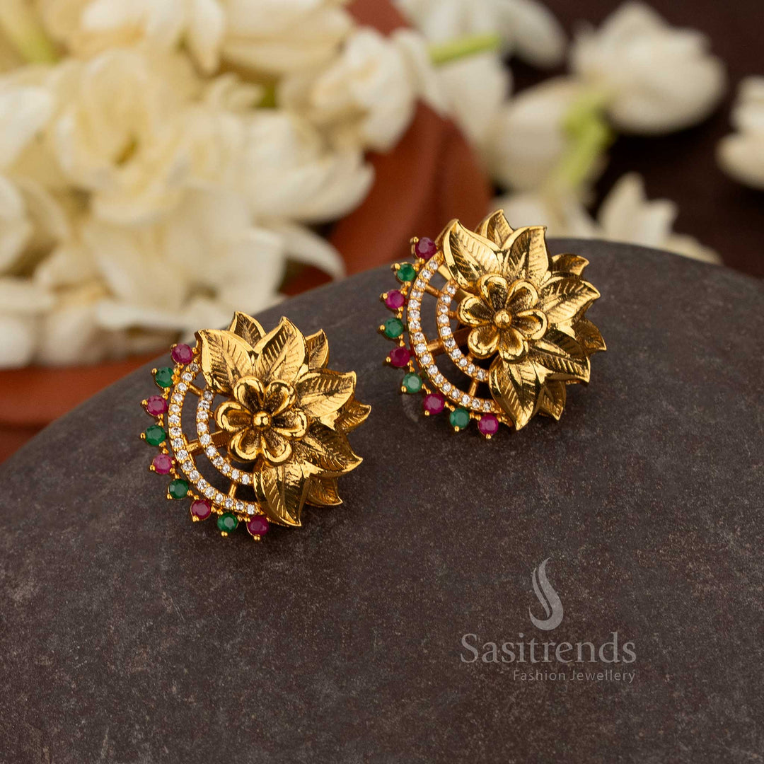 Sasitrends Matte Gold Plated Floral Leaf Cluster Earrings for Weddings