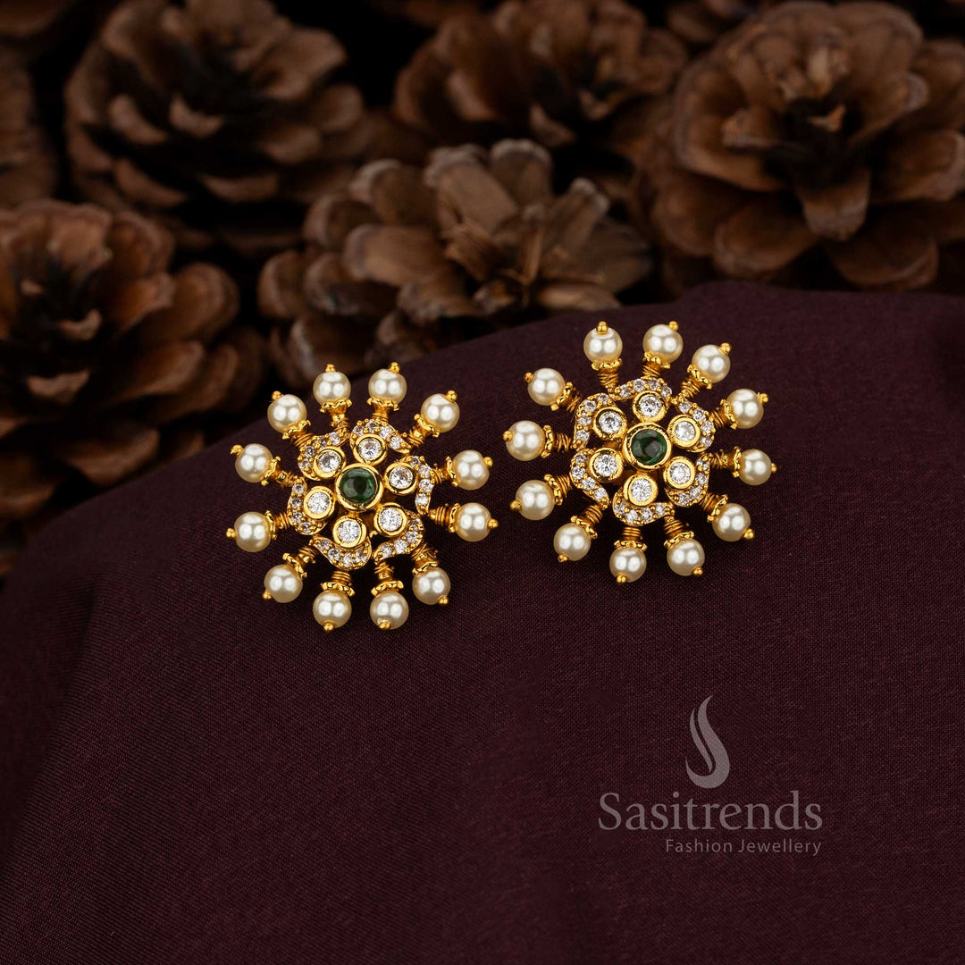 Luxury circular floral AD stud earrings with pearls