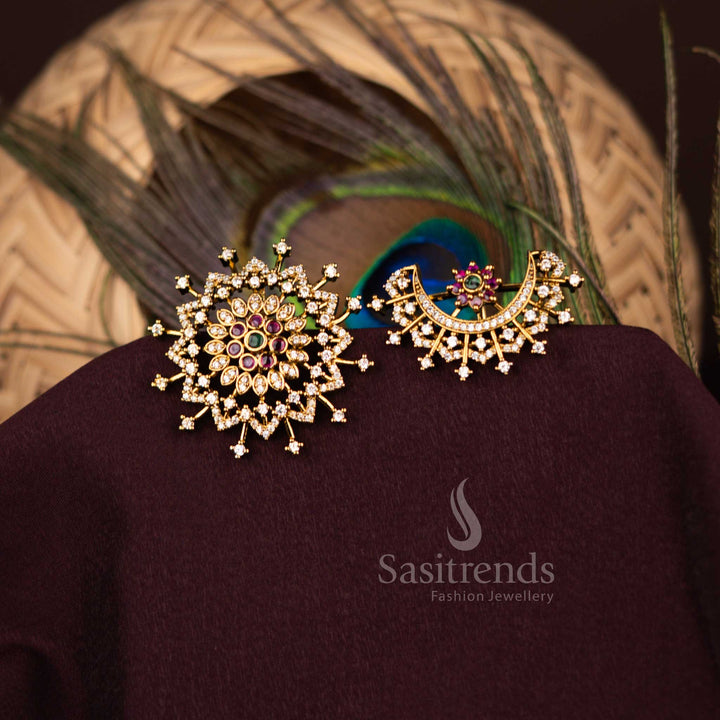 Temple Matte Gold Plated AD Stone Starburst Jadai Billai Hair Accessories Set - Sasitrends