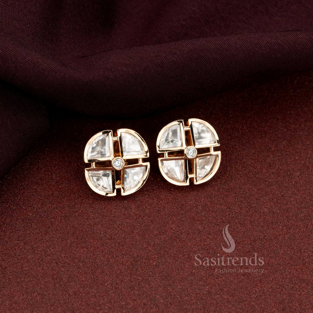 Luxury Geometric Style Kundan Stud Earrings In Quadrant Arrangement With Carat Plating Ideal For Sophisticated Festive Occasions And Indo Western Outfits - Sasitrends