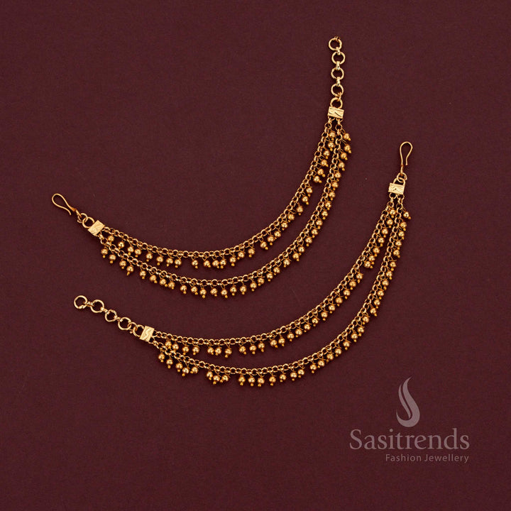 Elegant Gold Plated two Layer Matil With Intricate Golden Beads Detailing Designed For Traditional Wedding Hairstyles And Bridal Ensembles - Sasitrends 