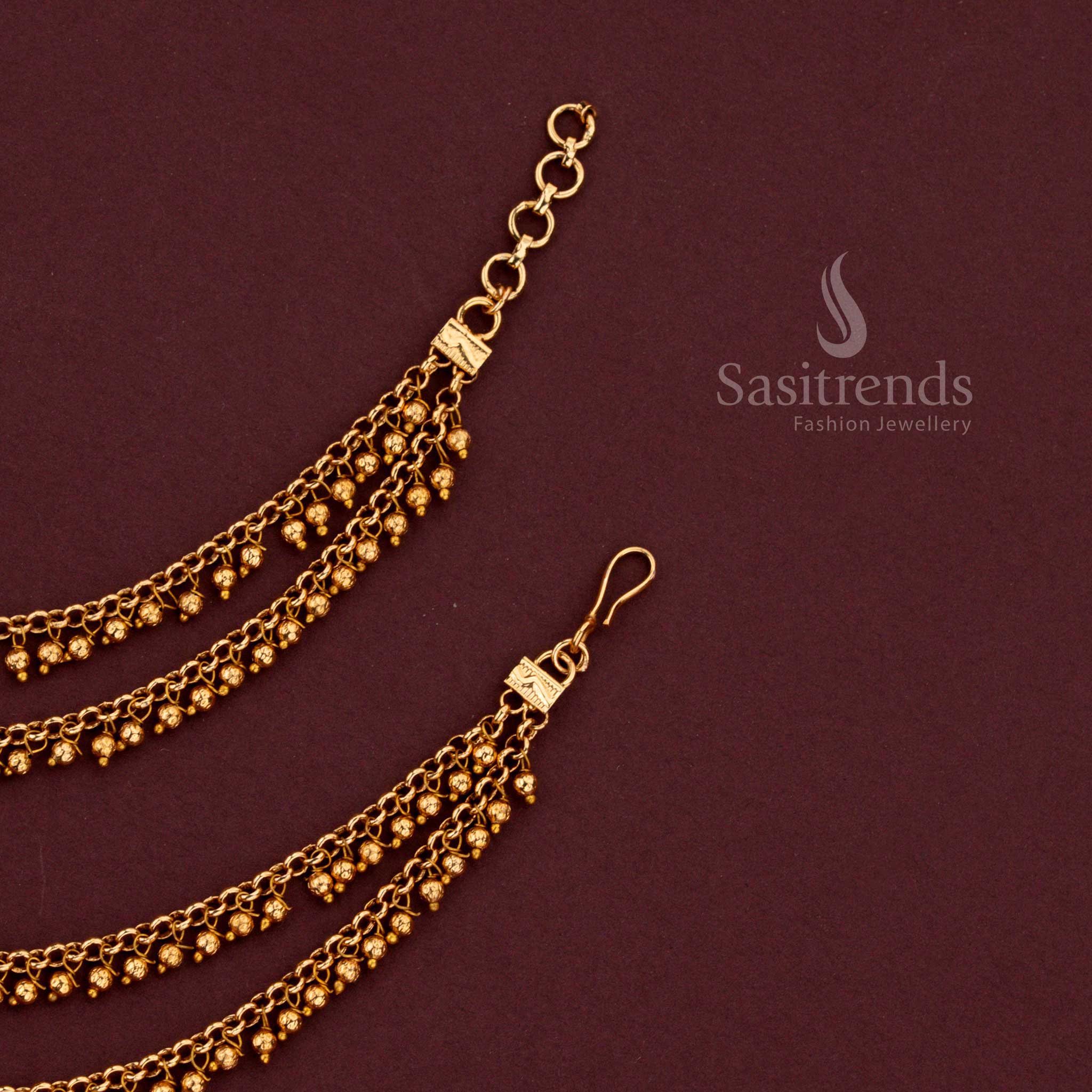 Elegant Gold Plated two Layer Matil With Intricate Golden Beads Detailing Designed For Traditional Wedding Hairstyles And Bridal Ensembles - Sasitrends 