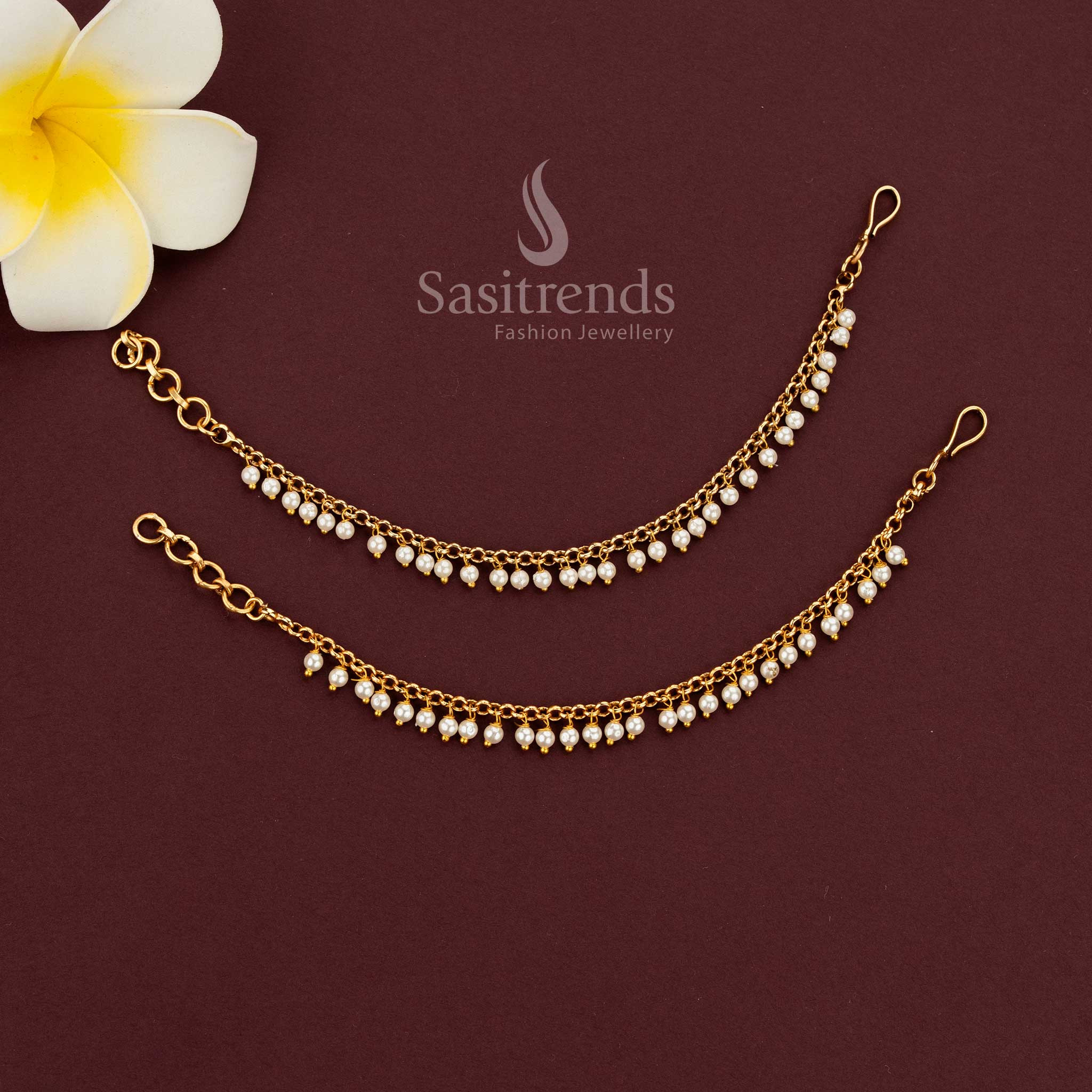 Opulent one Layer Gold Plated Matil With Flowing Pearl Hangings Designed To Elevate Bridal Sarees And Designer Lehenga Ensembles - Sasitrends