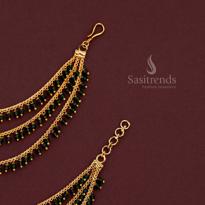 Elegant Gold Plated Layered Crystal Beads Maatil Hair Jewellery for Festive Occasions - Sasitrends