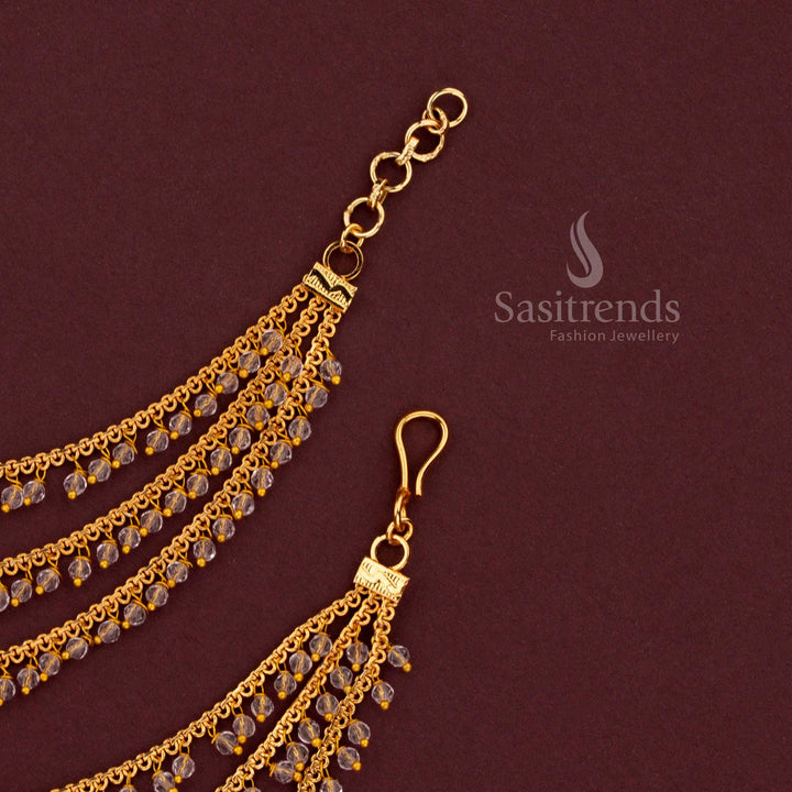 Elegant Gold Plated Layered Crystal Beads Maatil Hair Jewellery for Festive Occasions - Sasitrends