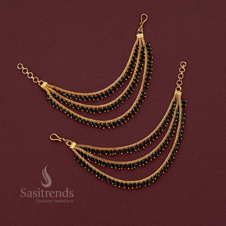 Traditional Gold Plated Three Layer Crystal Beads Maatil for Bridal Hairstyles - Sasitrends