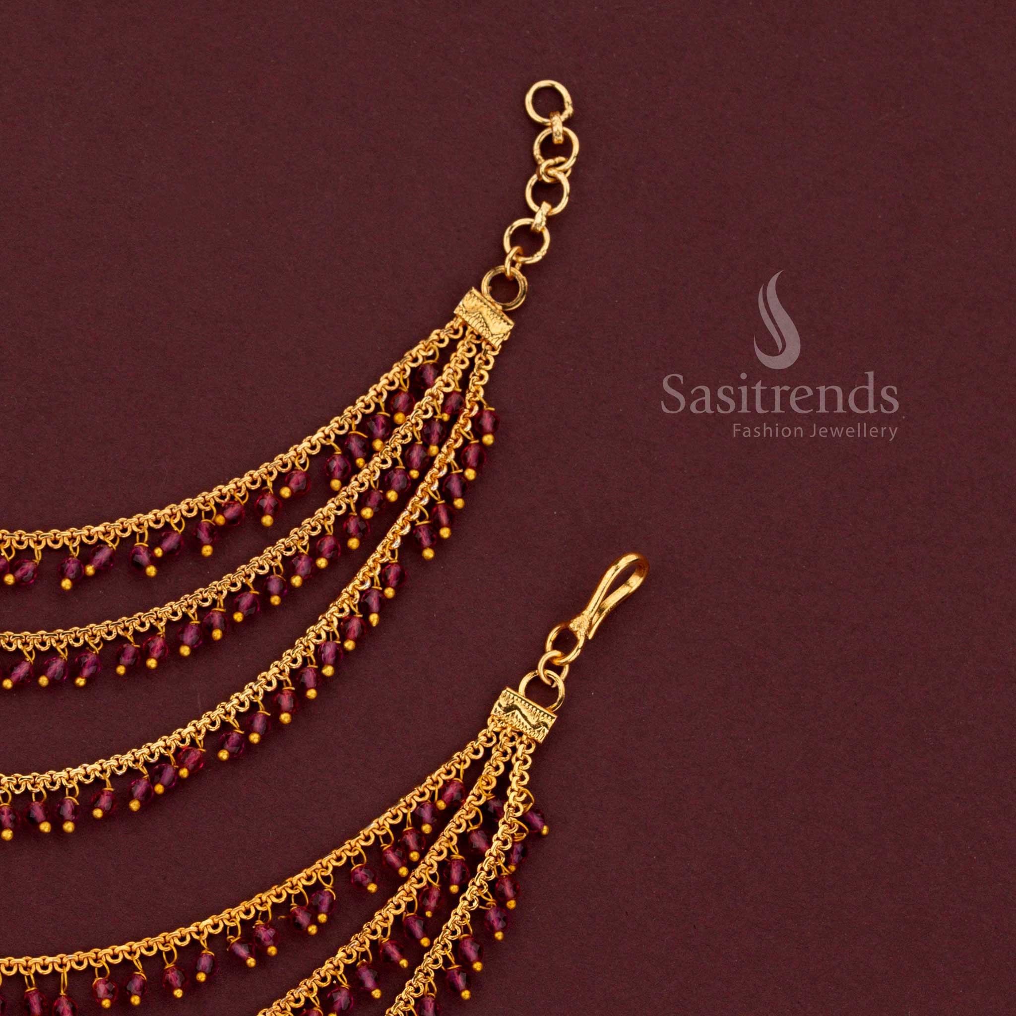 Traditional Gold Plated Three Layer Crystal Beads Maatil for Bridal Hairstyles - Sasitrends