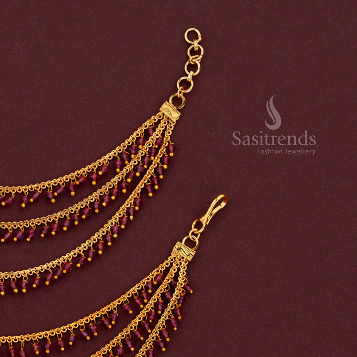 Traditional Gold Plated Three Layer Crystal Beads Maatil for Bridal Hairstyles - Sasitrends
