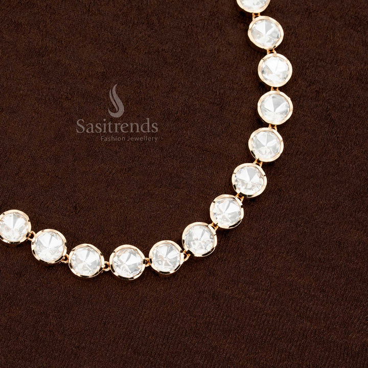 Round Kundan Stone Necklace Set With Matching Stud Earrings For Festivals - Sasitrends 