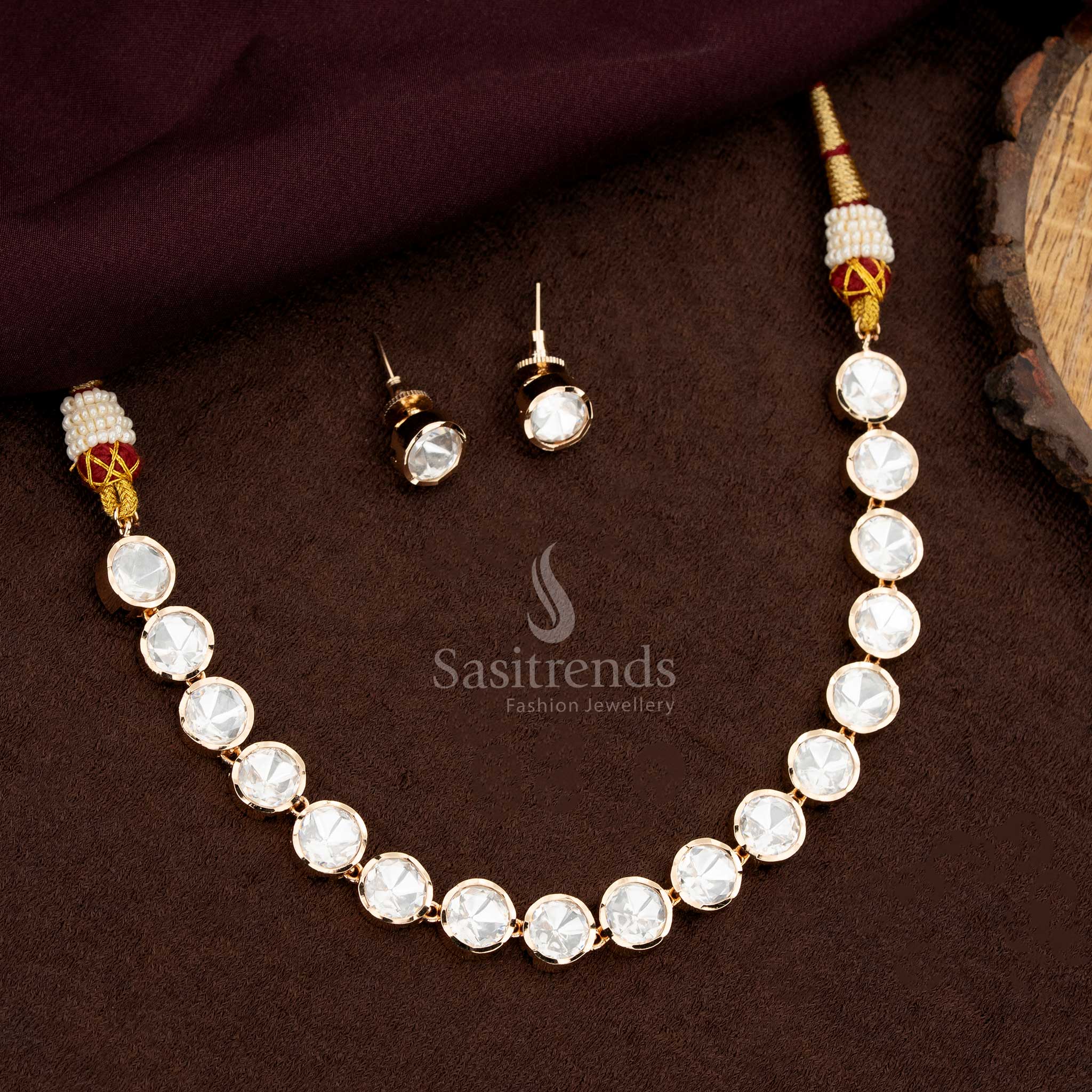 Traditional Round Kundan Necklace Set With Carat Plating Perfect For Cultural Gatherings - Sasitrends