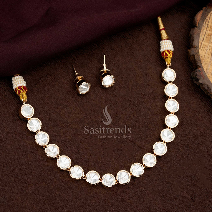 Traditional Round Kundan Necklace Set With Carat Plating Perfect For Cultural Gatherings - Sasitrends