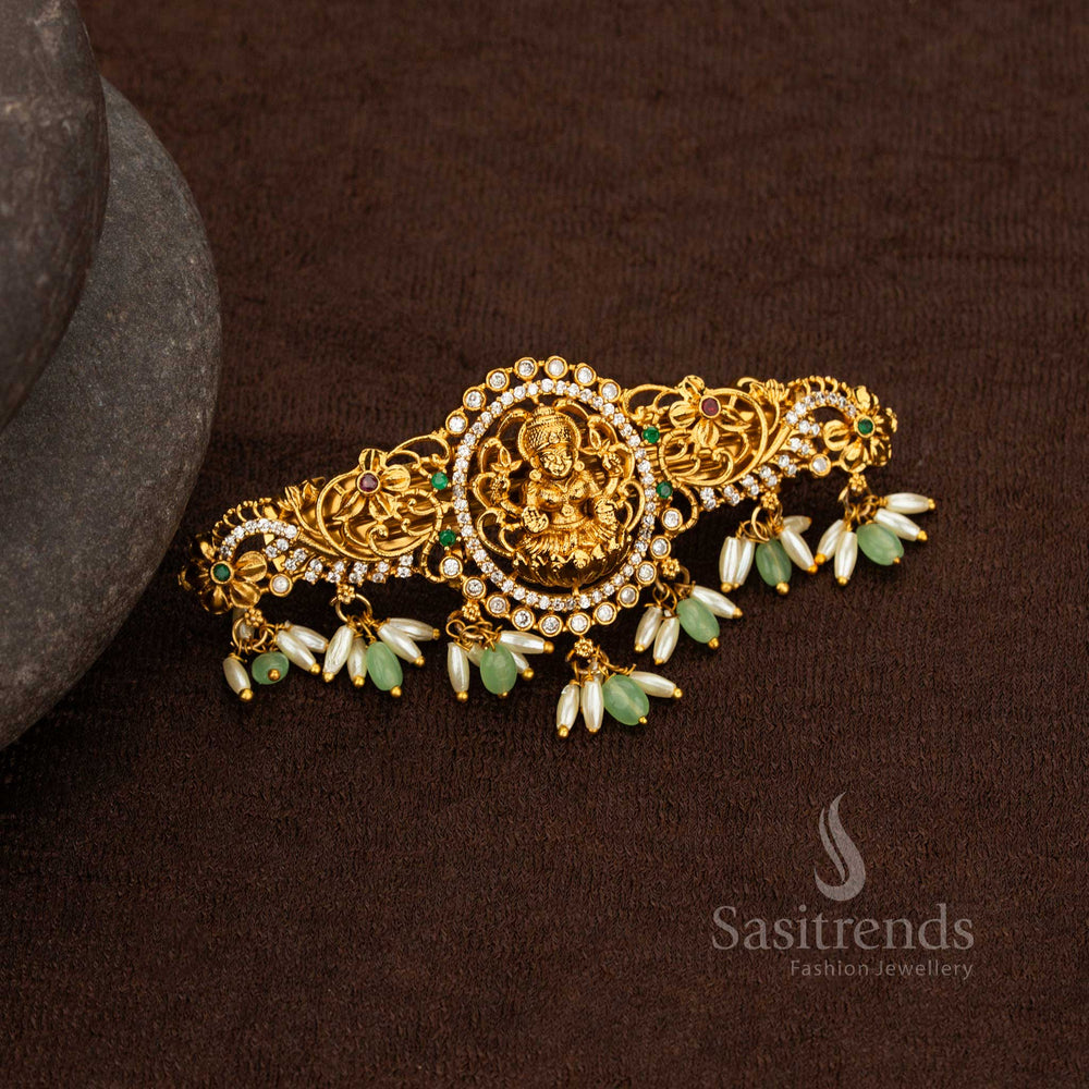 Oval floral Lakshmi AD rice pearl hair clip Sasitrends