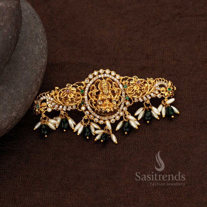 Oval floral Lakshmi AD rice pearl hair clip Sasitrends