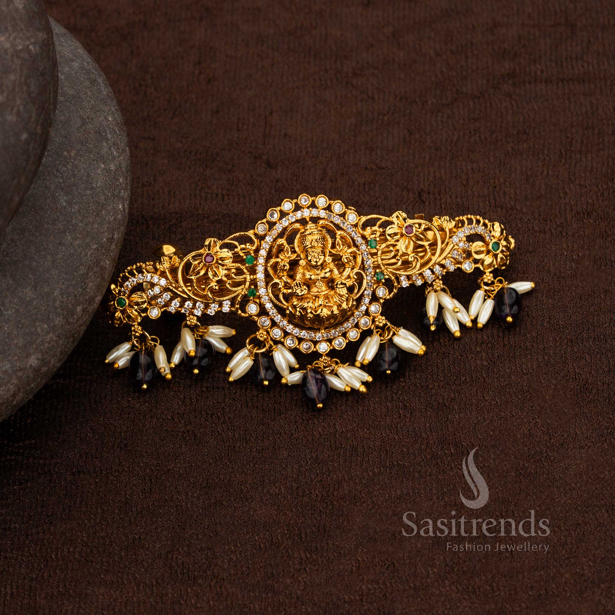 Bridal temple Lakshmi hair ornament with AD stones Sasitrends