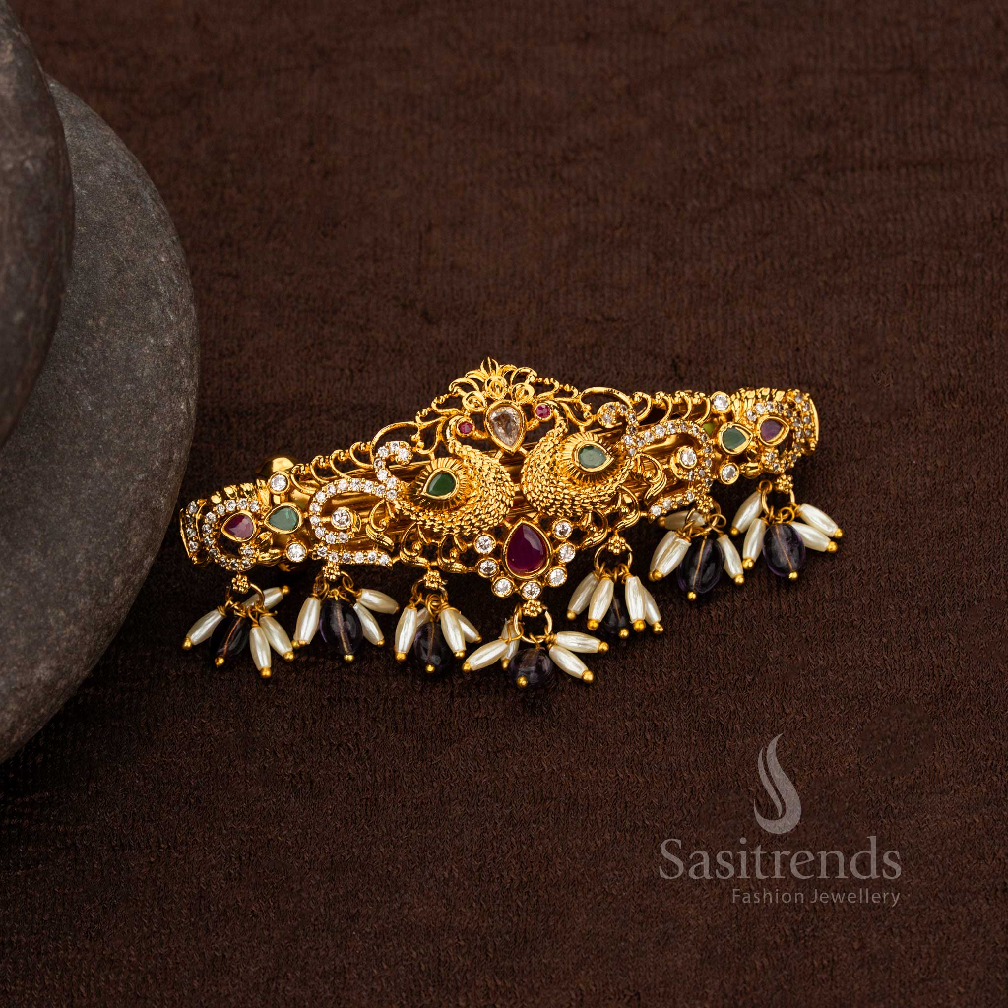 Temple Jewellery Hair Clip with Rice Pearls for Weddings and Festivals – Sasitrends