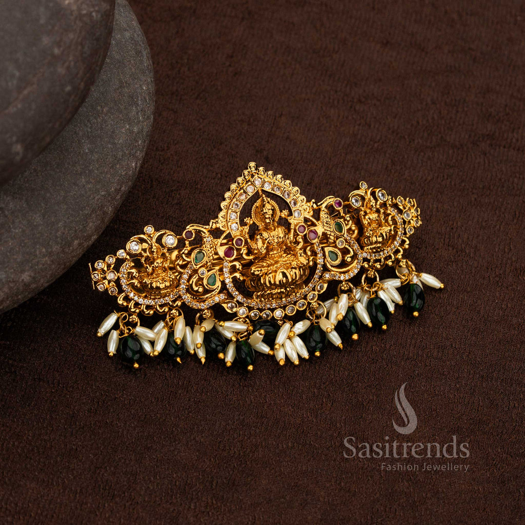 Bridal Lakshmi Hair Clip with AD Stones and Rice Pearl Danglings 2661C Sasitrends