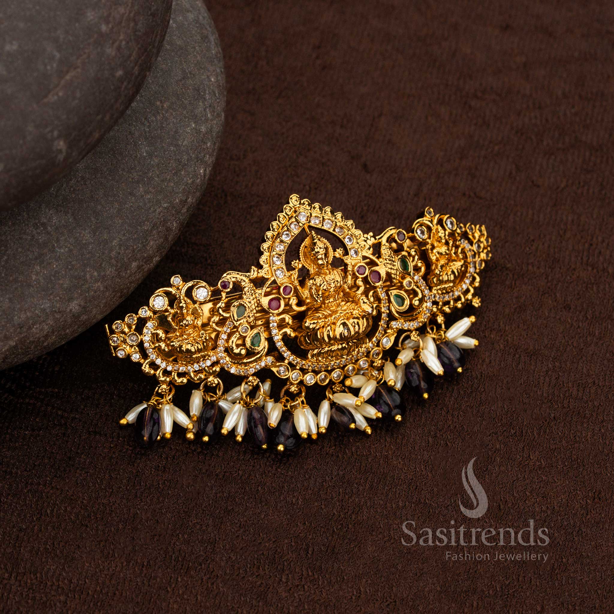  Wedding Temple Hair Ornament with Lakshmi Arch Design and AD Accents Sasitrends