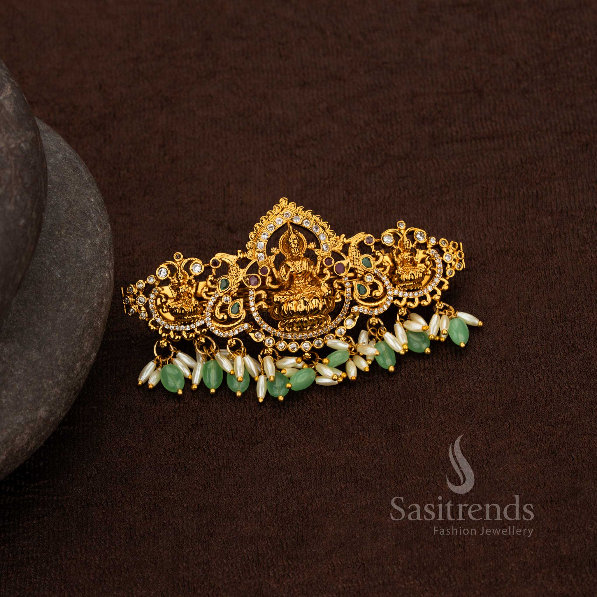  Wedding Temple Hair Ornament with Lakshmi Arch Design and AD Accents Sasitrends