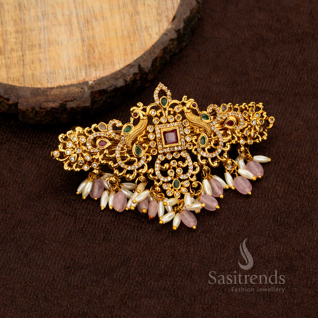 Traditional dual peacock hair clip with square AD stone Sasitrends