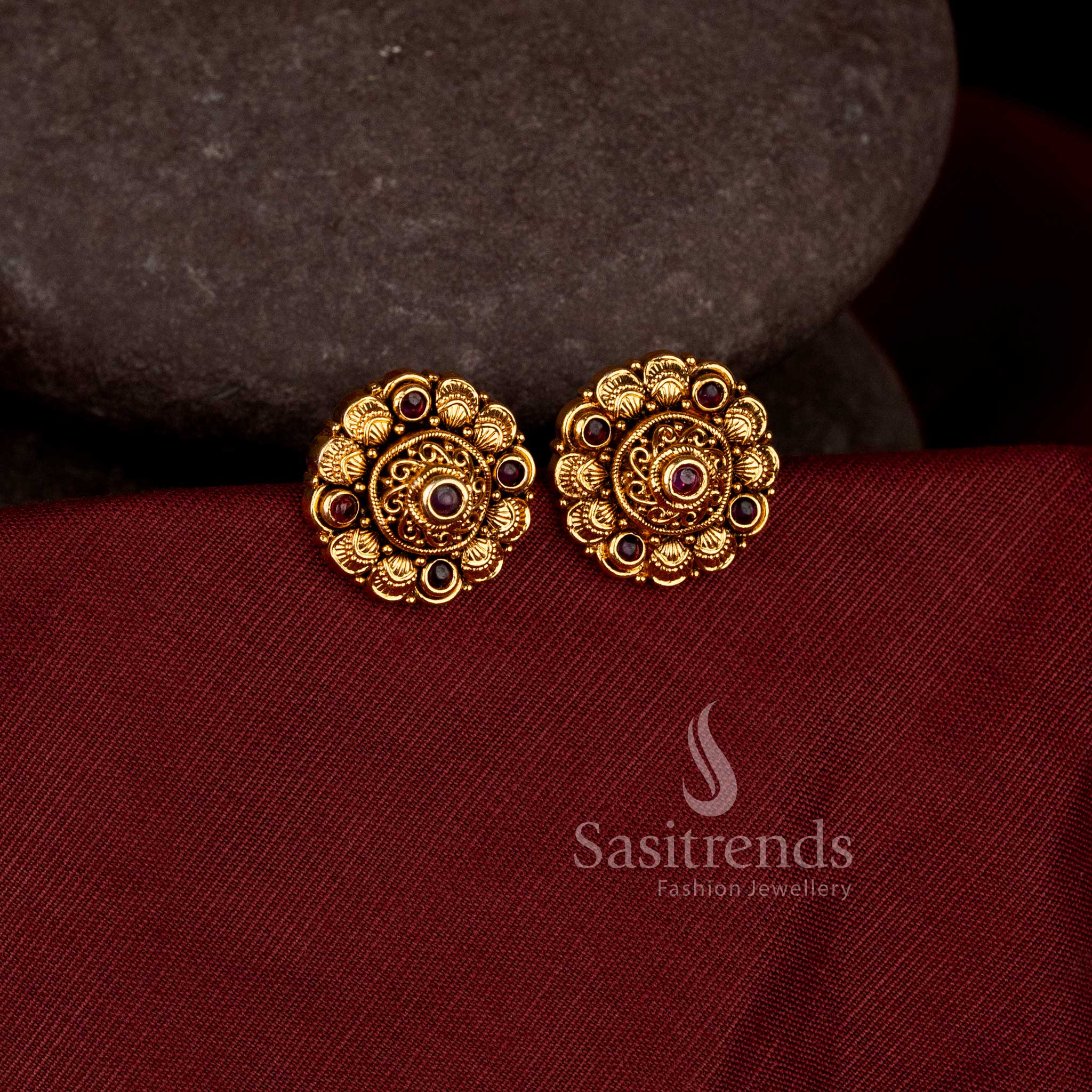 Festive wear round coin studs with beautiful simple stone craftsmanship - Sasitrends