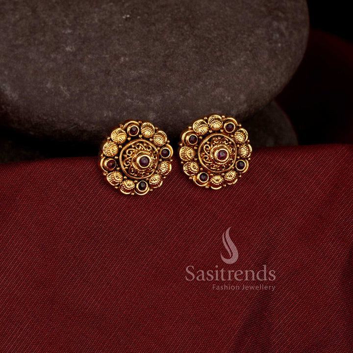 Festive wear round coin studs with beautiful simple stone craftsmanship - Sasitrends