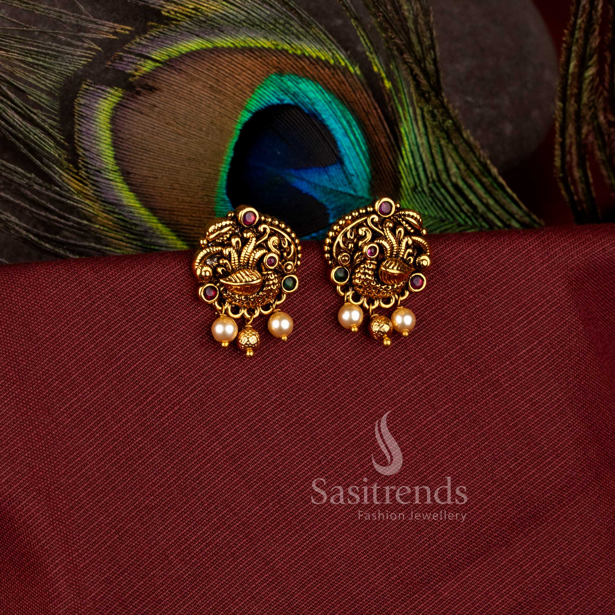 Festive wear hanging coin earrings with beautiful simple bead craftsmanship - Sasitrends