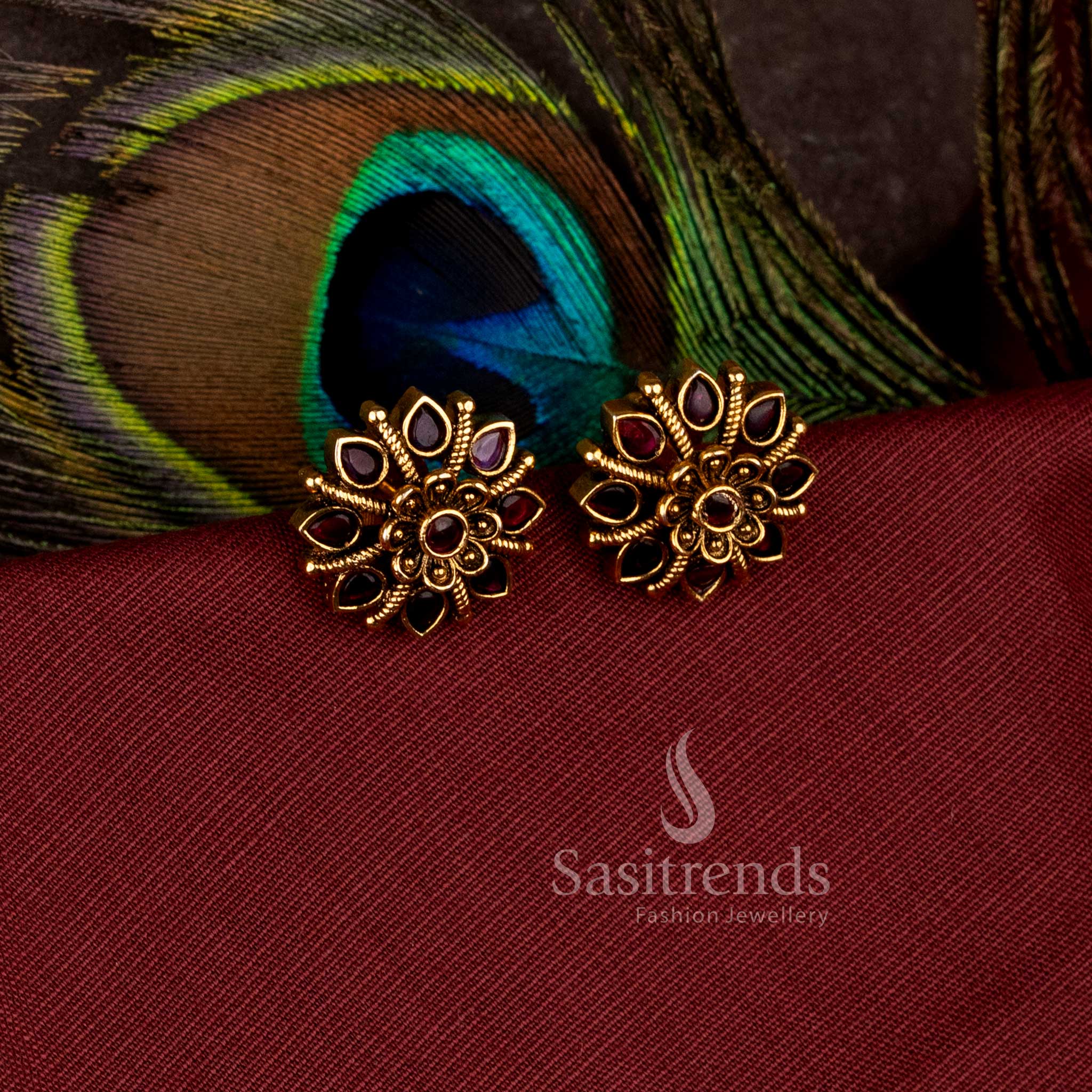Matte gold plated stud earrings with ad stones for weddings - Sasitrends