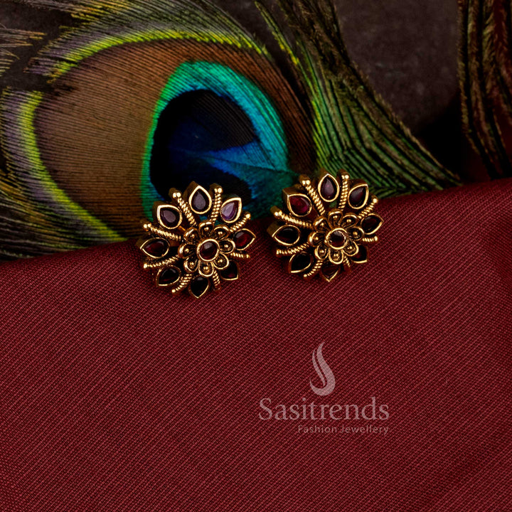 Matte gold plated stud earrings with ad stones for weddings - Sasitrends