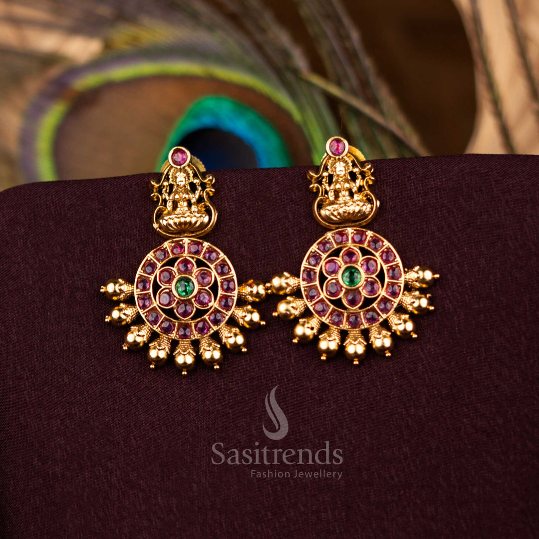 Lakshmi goddess shaped matte gold plated traditional earrings Sasitrends