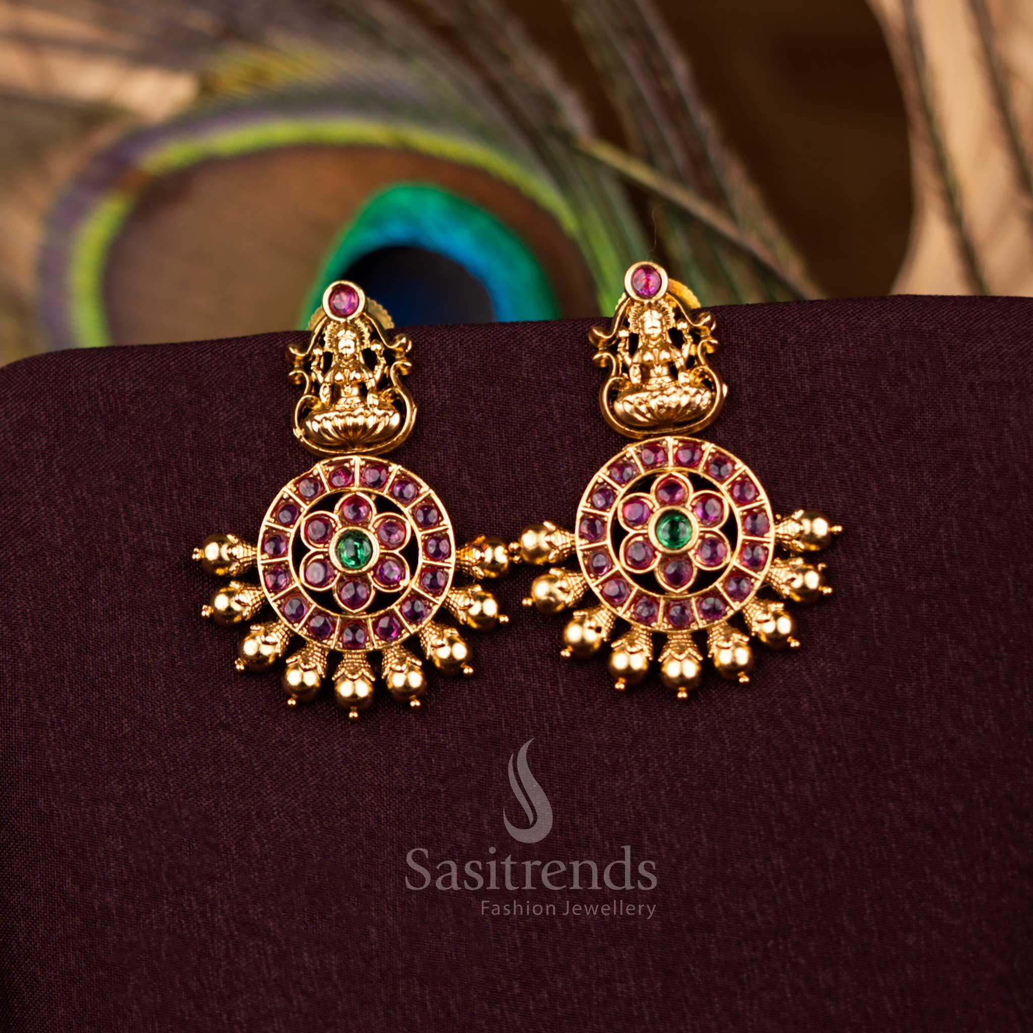 Lakshmi goddess shaped matte gold plated traditional earrings Sasitrends
