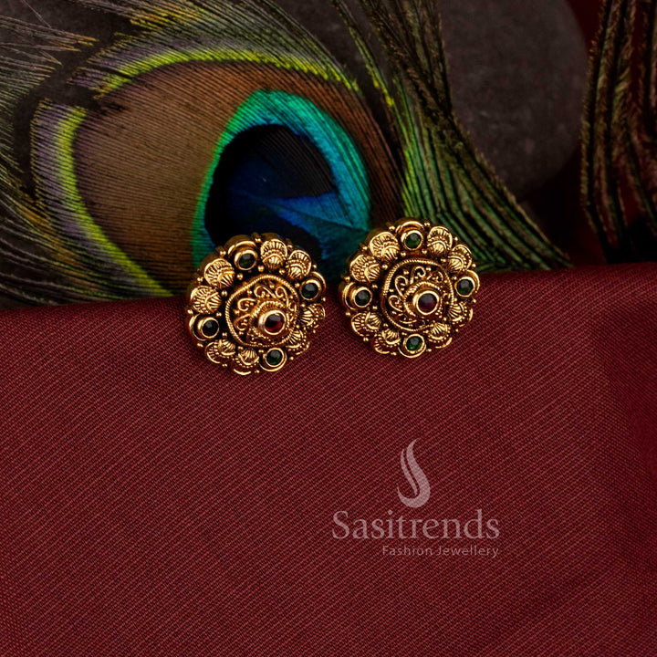 Festive wear round coin studs with beautiful simple stone craftsmanship - Sasitrends