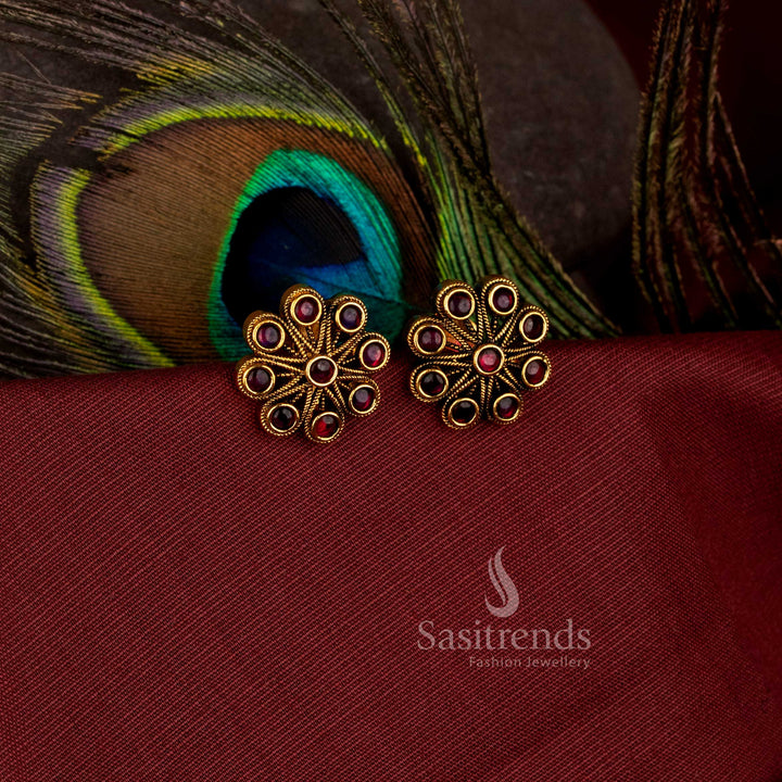 Festive wear round wheel studs with beautiful simple stone craftsmanship - Sasitrends