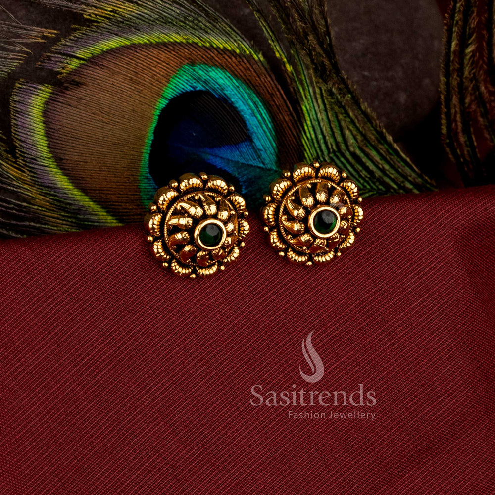 Vintage matte gold plated stud earrings with ad stone for weddings - Sasitrends