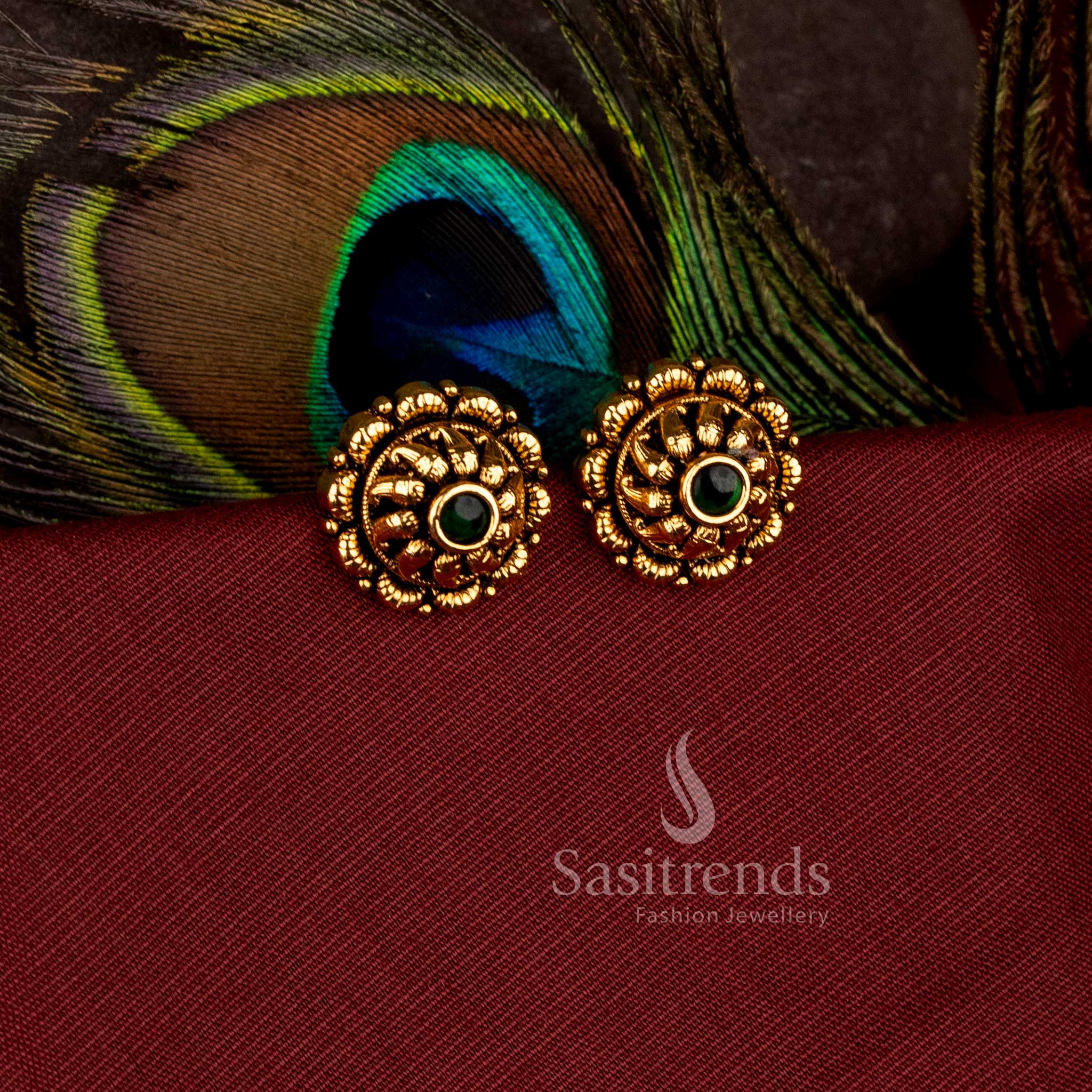 Vintage matte gold plated stud earrings with ad stone for weddings - Sasitrends