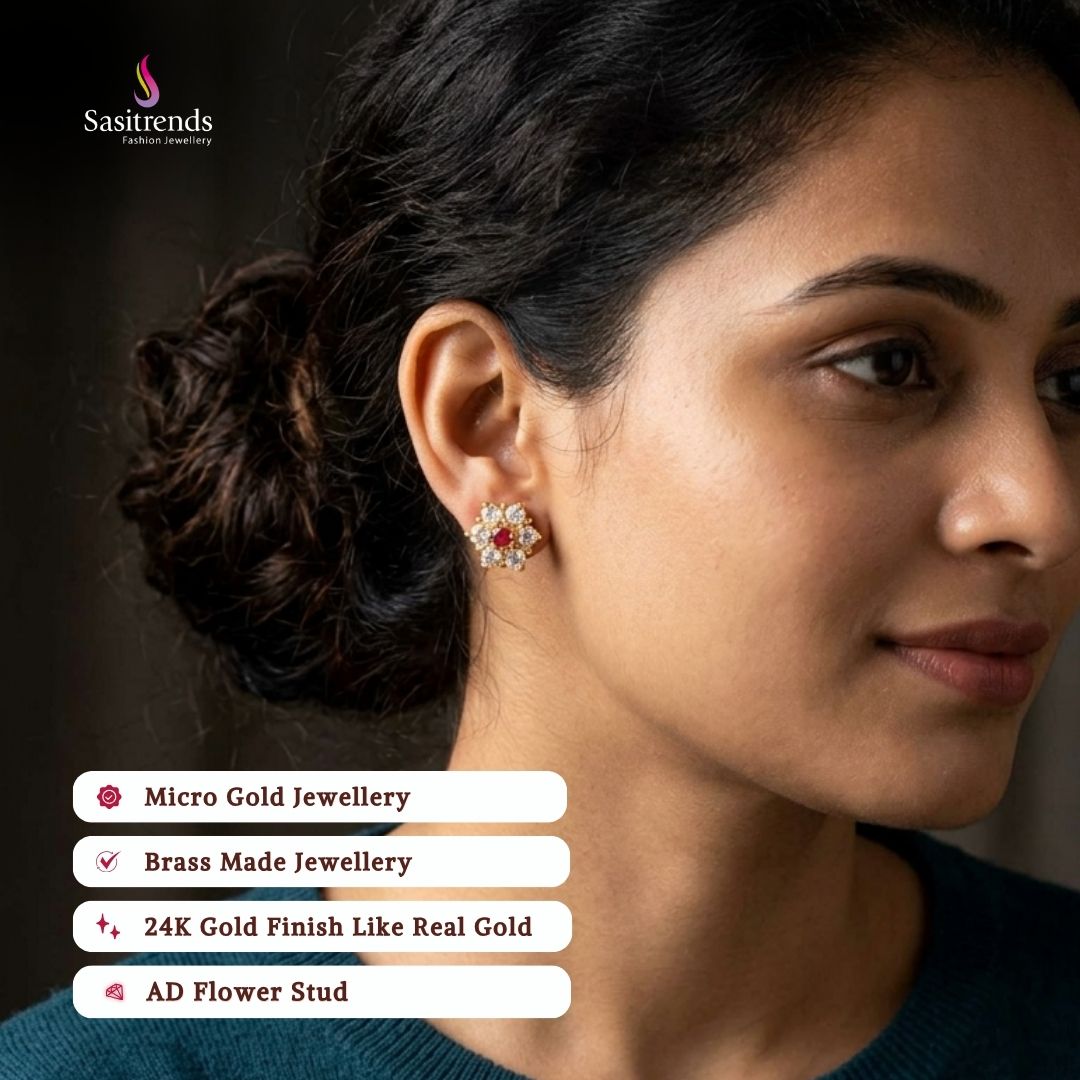 Guaranteed Micro gold plated AD stone earrings model image - Sasitrends