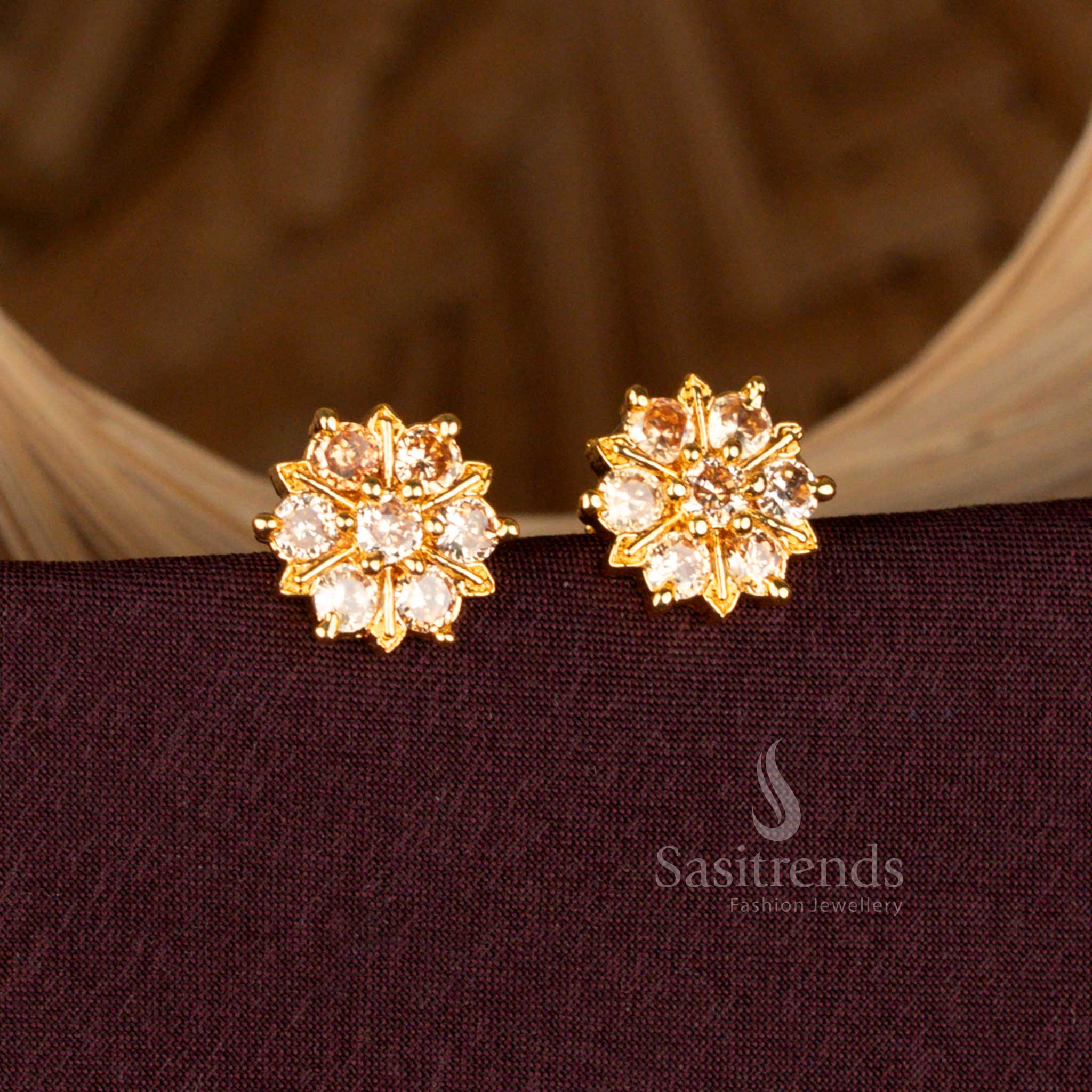 Elegant Micro Gold Plated Honey AD Stone Flower Stud Earrings - Sasitrends
