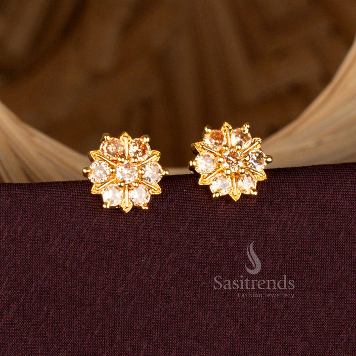 Elegant Micro Gold Plated Honey AD Stone Flower Stud Earrings - Sasitrends