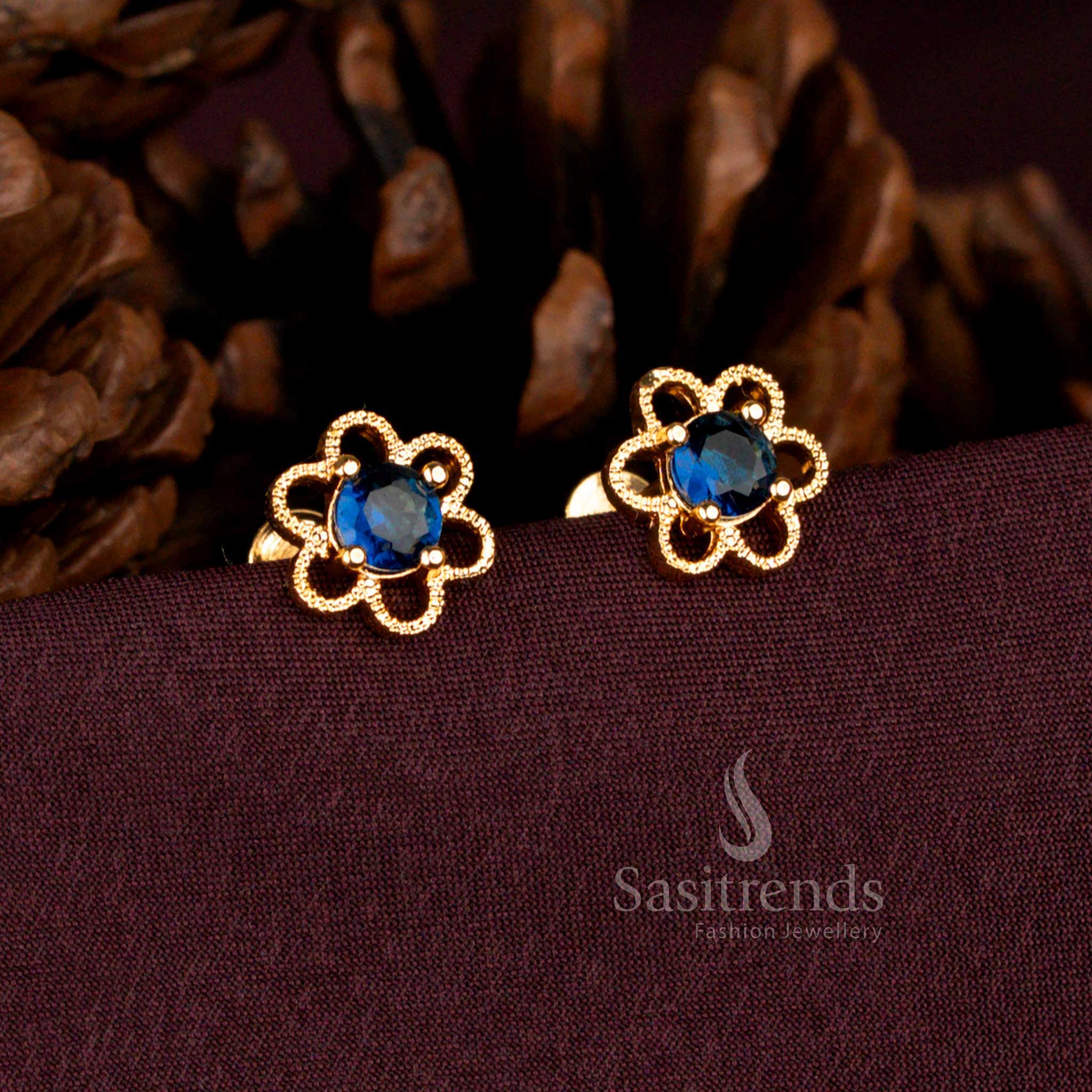 Exquisite Micro Gold Plated AD Floral Stud Earrings Screw Type – Sasitrends 