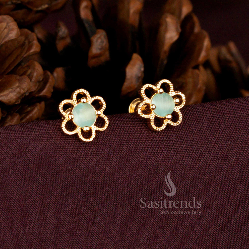 Exquisite Micro Gold Plated AD Floral Stud Earrings Screw Type – Sasitrends 