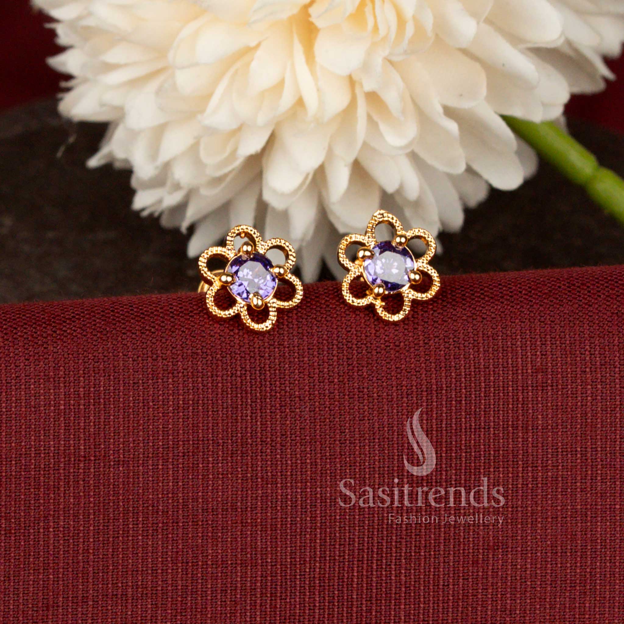 Micro gold plated AD stone floral earrings - Sasitrends