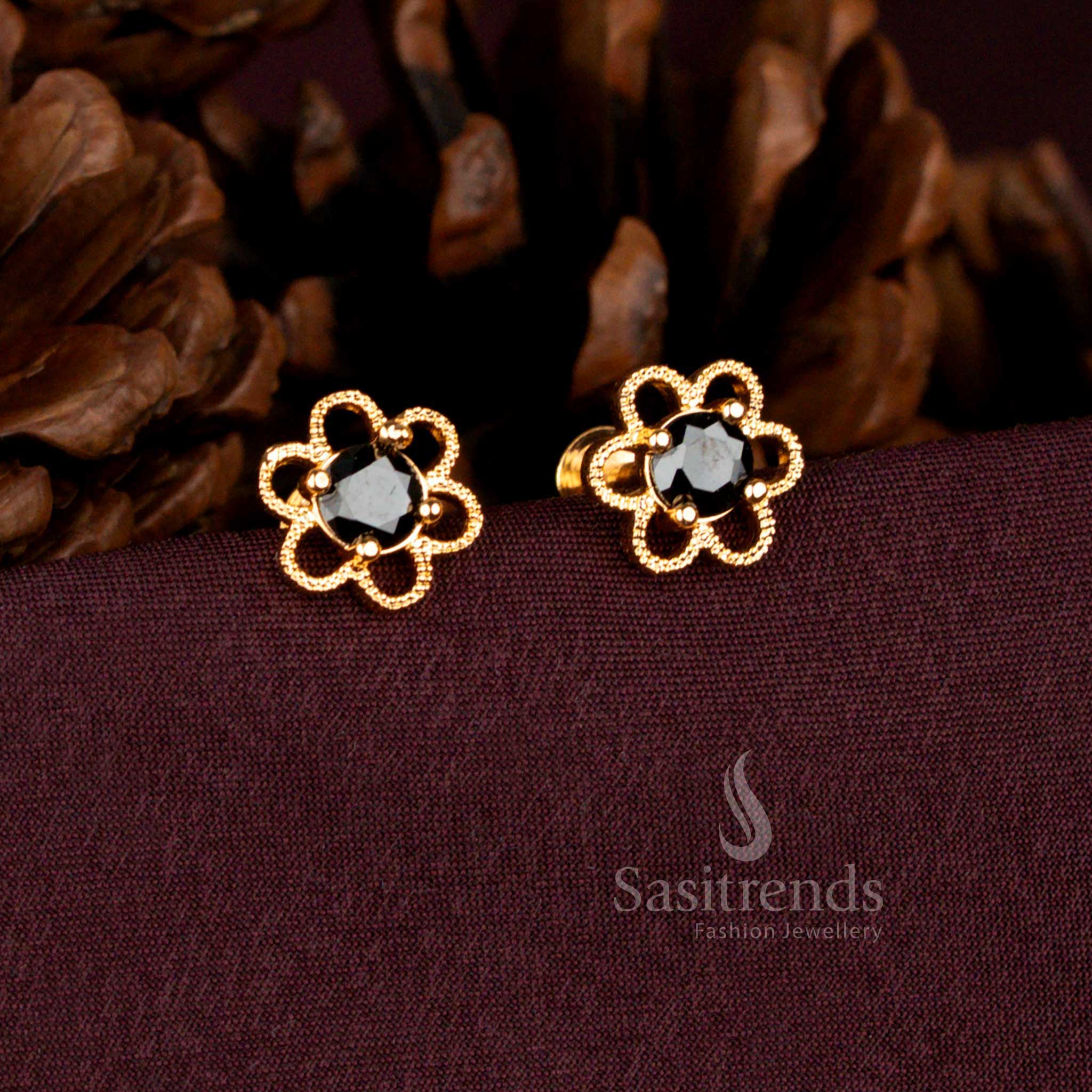 Exquisite Micro Gold Plated AD Floral Stud Earrings Screw Type – Sasitrends 