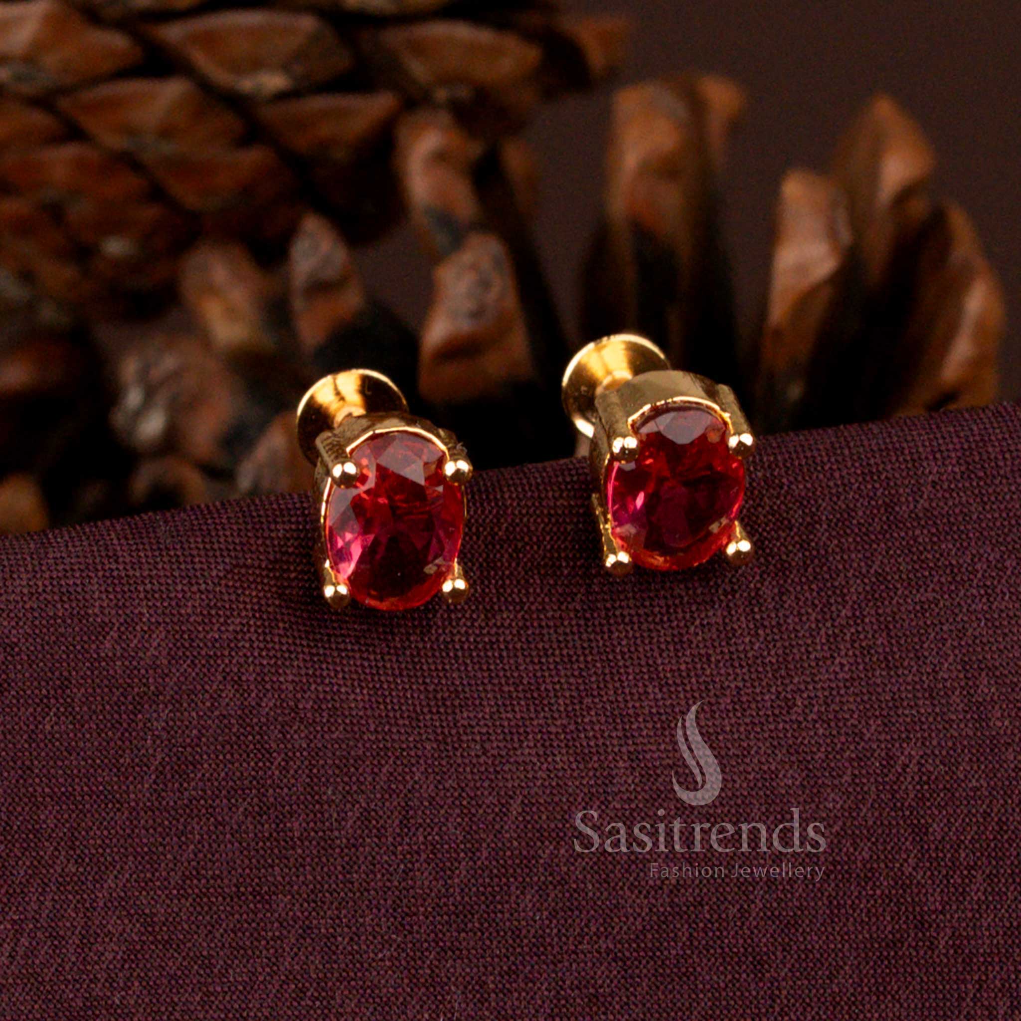 Graceful Micro Gold Plated Oval Stud Earrings Screw Back – Sasitrends 2664D