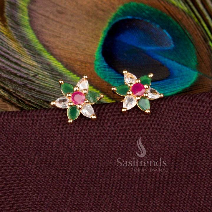 Radiant Micro Gold Plated Floral Stud Earrings Temple Wear – Sasitrends