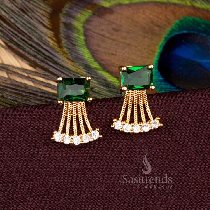 One Gram Micro Gold Rectangular AD Earrings with Hanging Design – Sasitrends