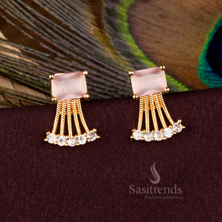 One Gram Micro Gold Rectangular AD Earrings with Hanging Design – Sasitrends
