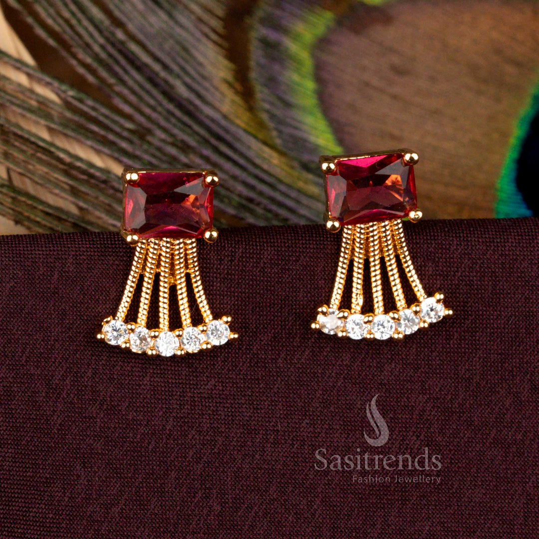 Micro Gold Plated Rectangular AD Stud Earrings for Parties Look Like Real Gold – Sasitrends